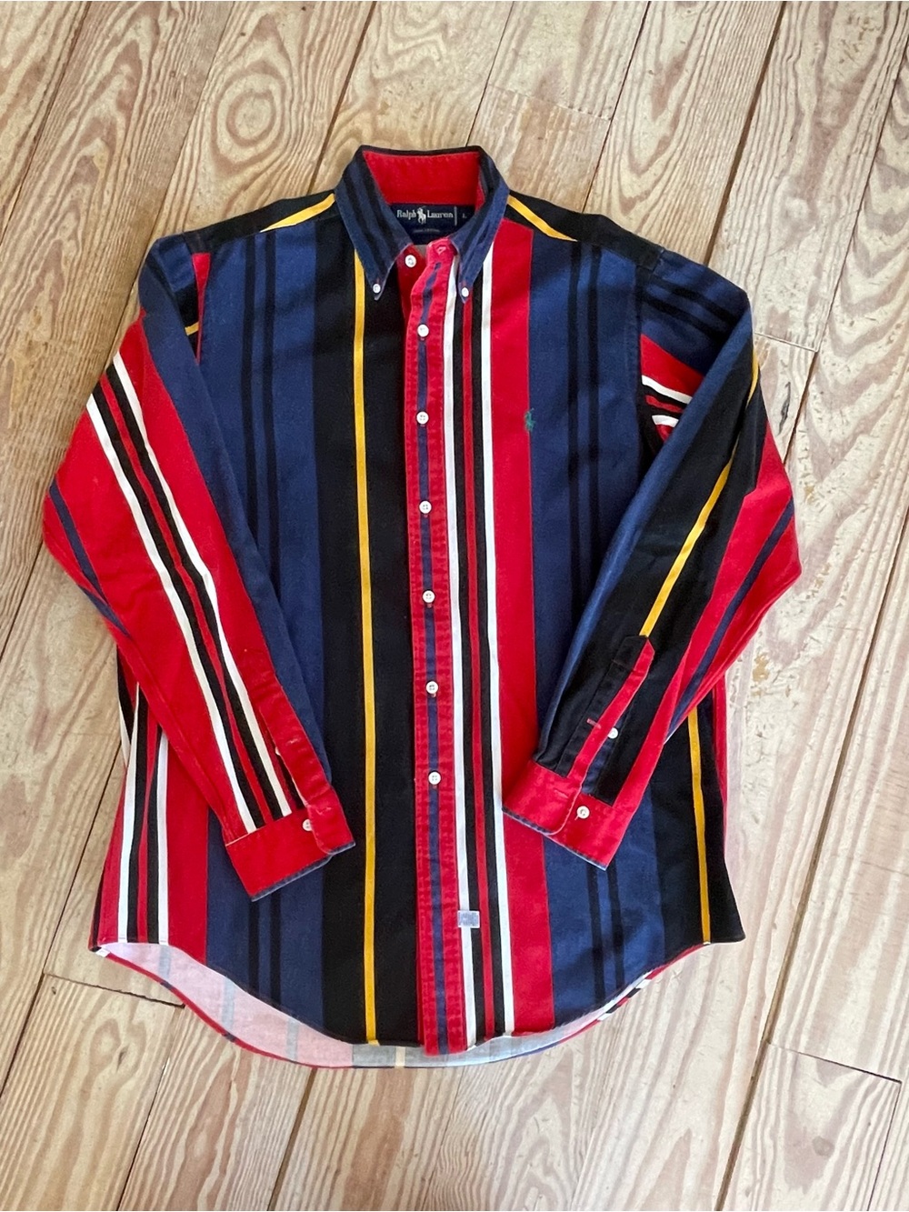 Vintage Ralph Lauren Navy, Red & Yellow Striped Button-Down Shirt